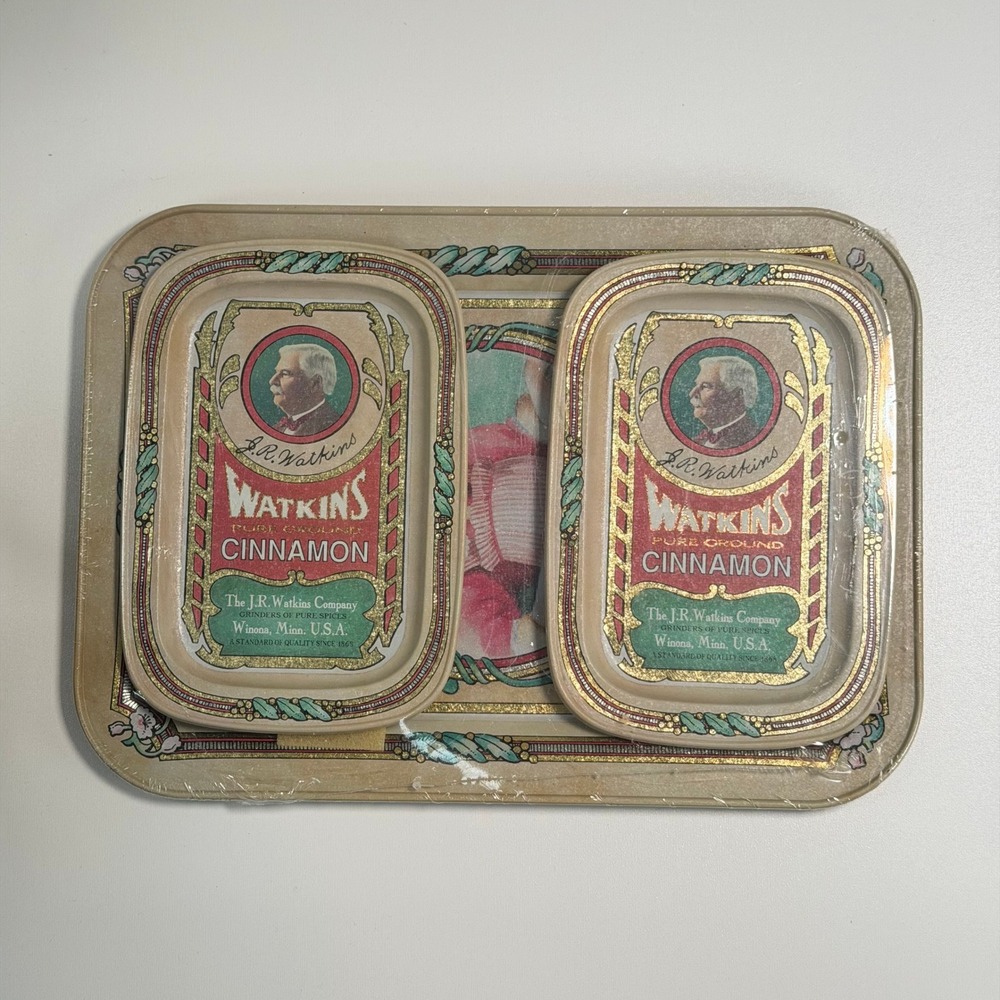 J.R. Watkins Heritage Tray Set 125th Anniversary Cinnamon Tin‎ Motif Cottagecore